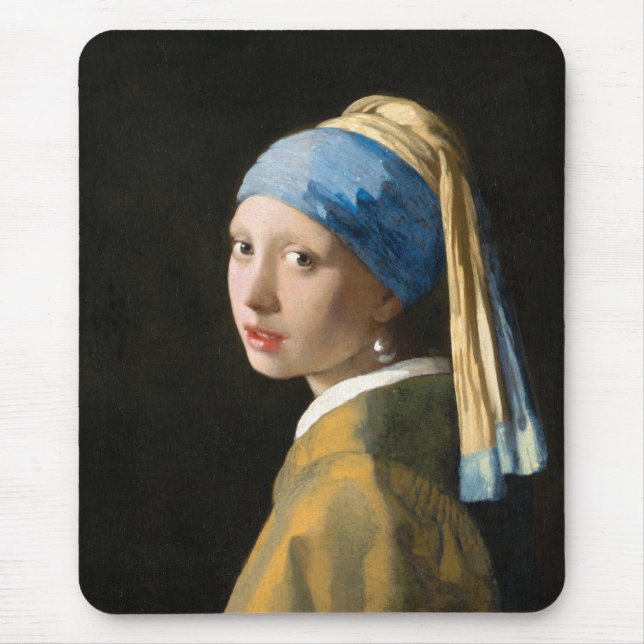 Mousepad Rapariga com pérolas a ouvir por Johannes Vermeer (Frente)