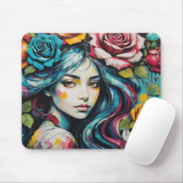 Mousepad Rapariga com Rosas no estilo de aquarela
