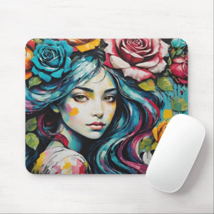 Mousepad Rapariga com Rosas no estilo de aquarela