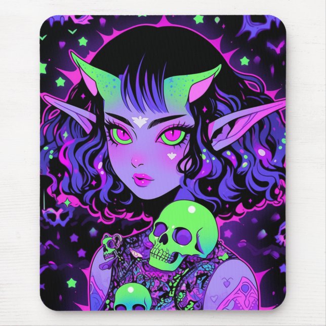Mousepad Rapariga de Elf Alienígena Verde e Roxa (Frente)