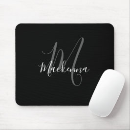 Mousepad Rapariga do Monograma Branco Negro Elegante Modern