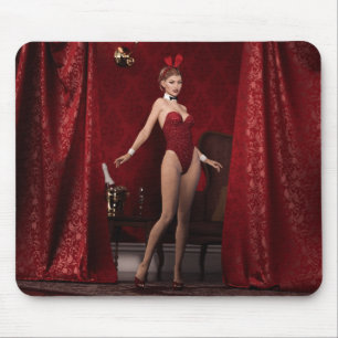 Mousepad Rapariga Elegante na Cortina Vermelha de Veludo