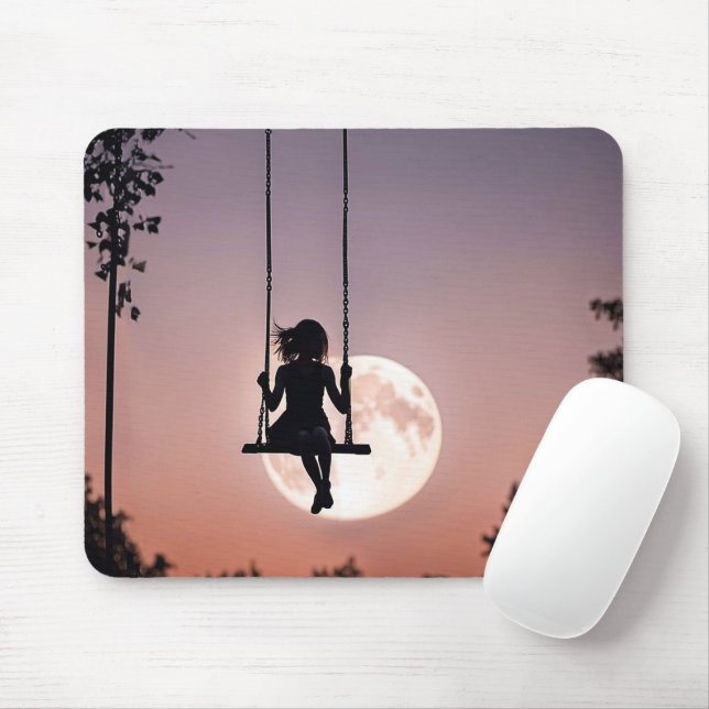 Mousepad Rapariga Em Balança Com Lua (Com mouse)