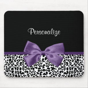 Mousepad Rapariga Leopardo Imprime Bonito Fita Roxa Com Nom