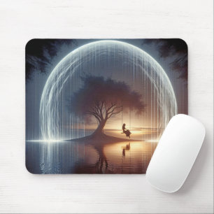Mousepad Rapariga numa árvore balançando com trilhos leves