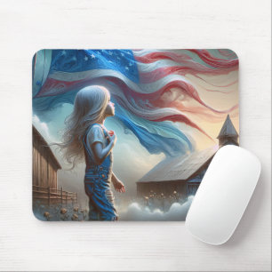 Mousepad Rapariga Patriótica No Campo De Algodão