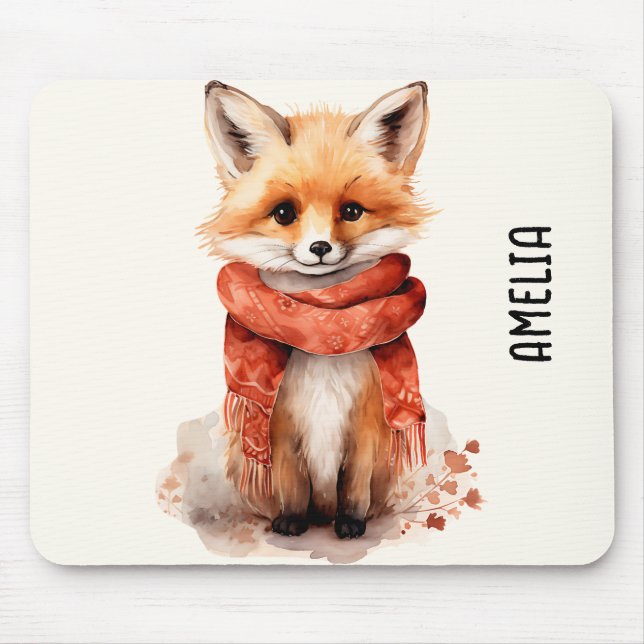 Mousepad Rapariga Raposa Fofa com um Cachecol Vermelho (Frente)