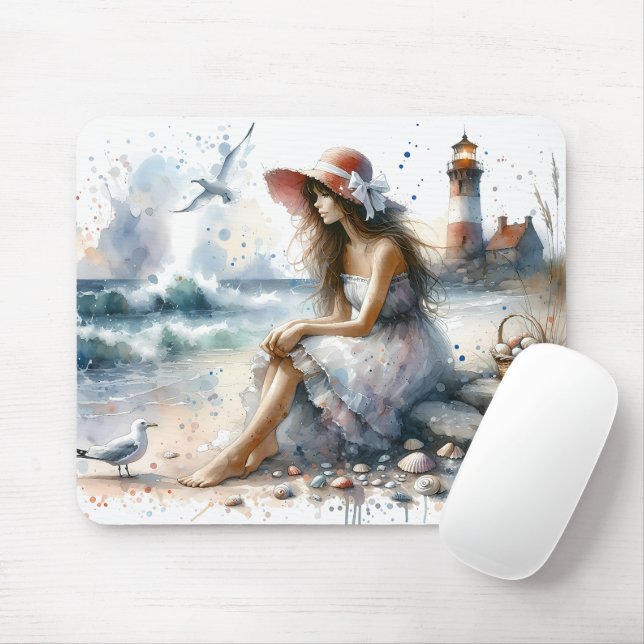 Mousepad Rapariga Romântica de Aquarela por Farol (Com mouse)