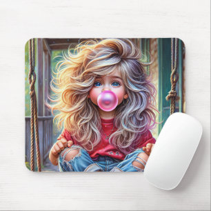 Mousepad Rapariga Sassata Soprando Bolhas Rosa