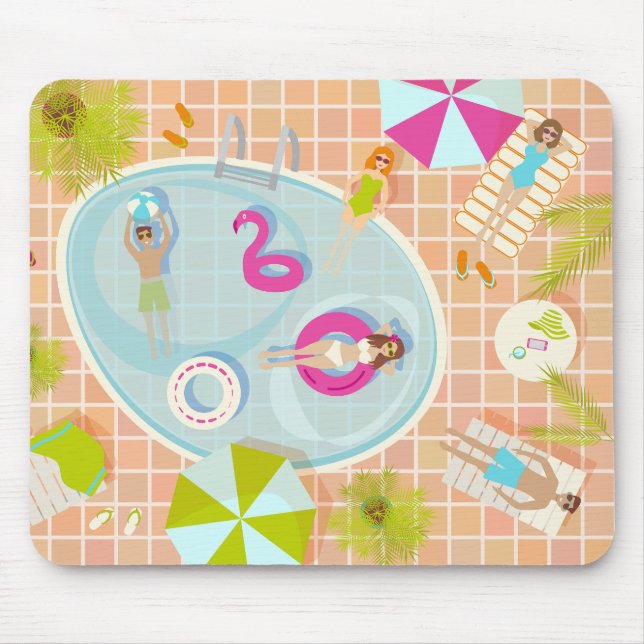 Mousepad Raparigas Bikini e caras jogando piscina de nataçã (Frente)