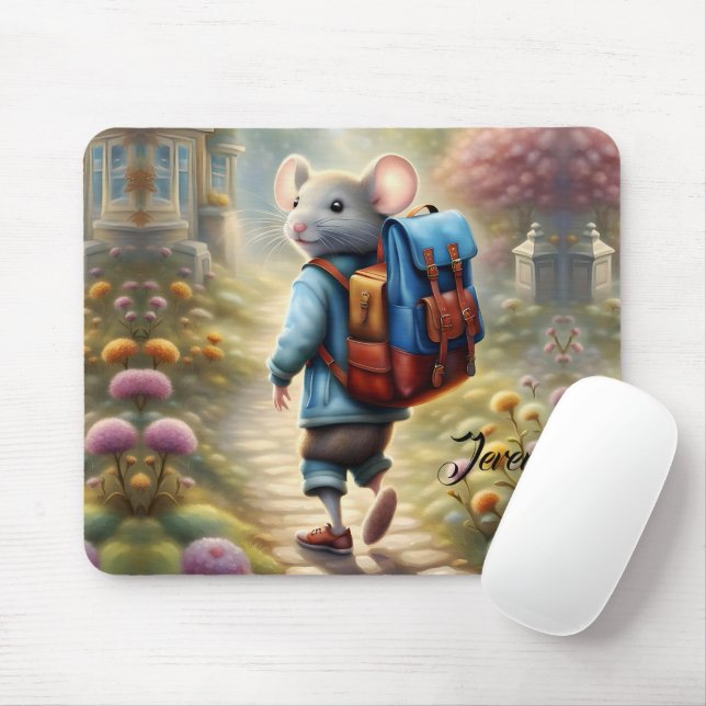 Mousepad Rapaz bonito do rato a caminho da escola, personal (Com mouse)