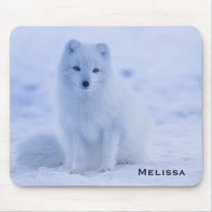Mousepad Raposa Árctica Cuta no Fundo de Inverno de Neve