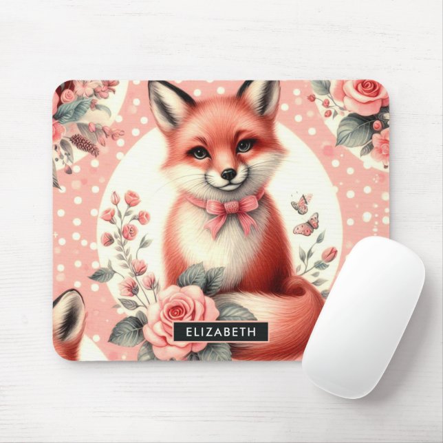 Mousepad Raposa-Bebê-Floral (Com mouse)