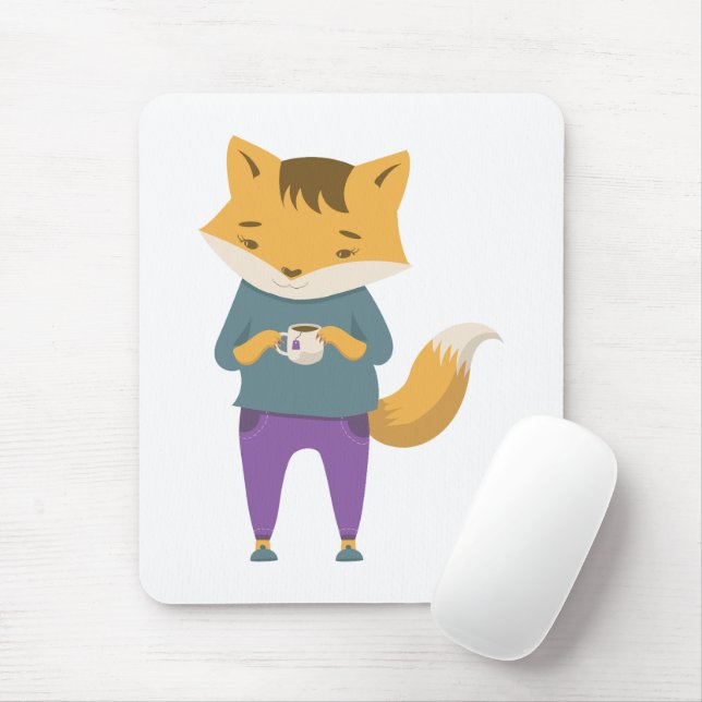 Mousepad Raposa-branca com xícara de chá (Com mouse)