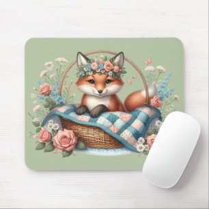 Mousepad Raposa Floral no Soquete com Comprimido e Flores