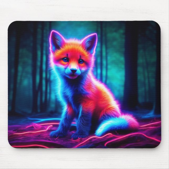 Mousepad Raposa mística de neon em florestas encantadas bri (Frente)