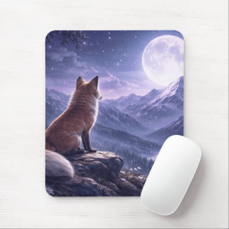 Mousepad Raposa Mística & Picos da Montanha Nevada sob a Lu
