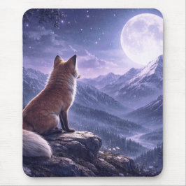 Mousepad Raposa Mística & Picos da Montanha Nevada sob a Lu