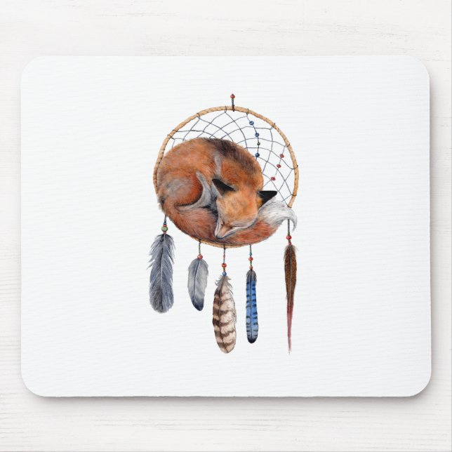 Mousepad Raposa Vermelha Dormindo no Dreamcatcher (Frente)
