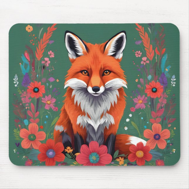 Mousepad Raposa vermelha e flores (Frente)