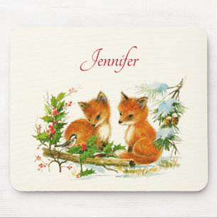 Mousepad Raposas da Vintagem Fora da Cena de Natal