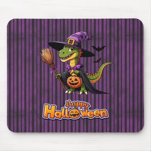 Mousepad Raptor de Halloween/Bruxa de Dinossauro (Frente)