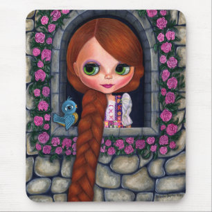 Mousepad Rapunzel Garota-Olho Bonita Pássaro-Vermelho