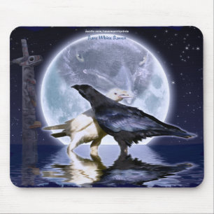 Mousepad Raras White Ravens & Moon Wildlife Fantasy Art