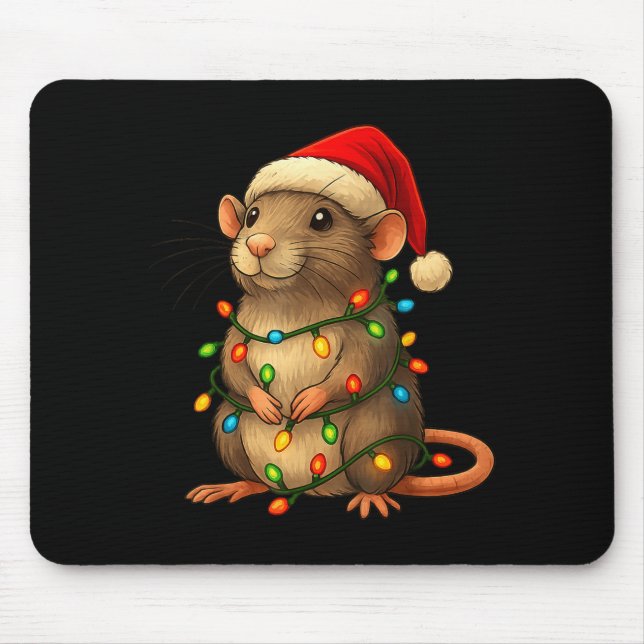Mousepad Rat Christmas Pajama Funny Xmas Lights Animals Lov (Frente)