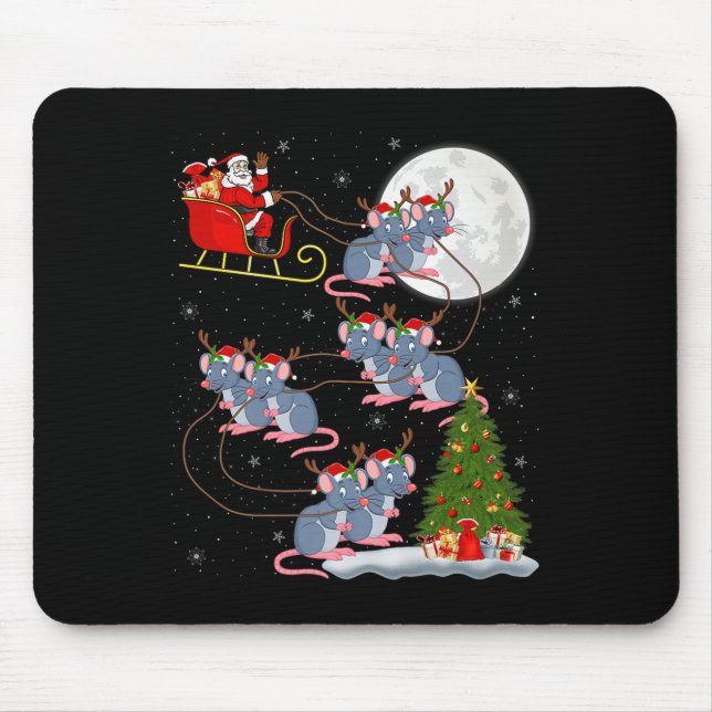 Mousepad Rat Rodents Santa Sleigh Flying Funny Magical Chri (Frente)