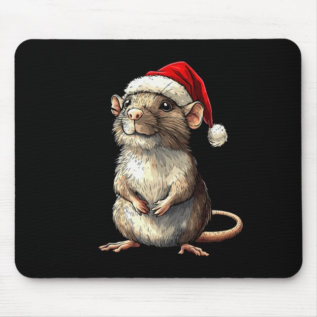 Mousepad Rat Santa Hat Xmas Rat Lovers Boys Girls Christmas (Frente)