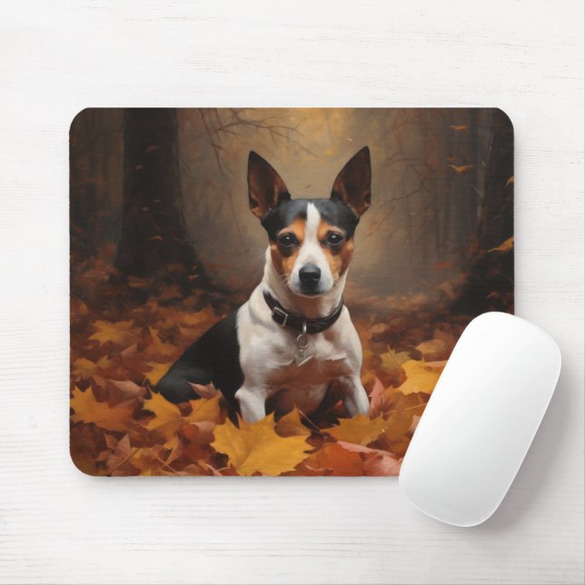 Mousepad Rat Terrier nas Folhas de Outono Caem Inspiração (Com mouse)