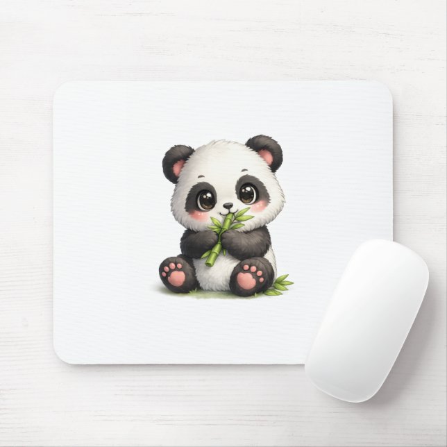Mousepad Rato Almofadado de Panda Bebê Fofo Comendo Bambu (Com mouse)