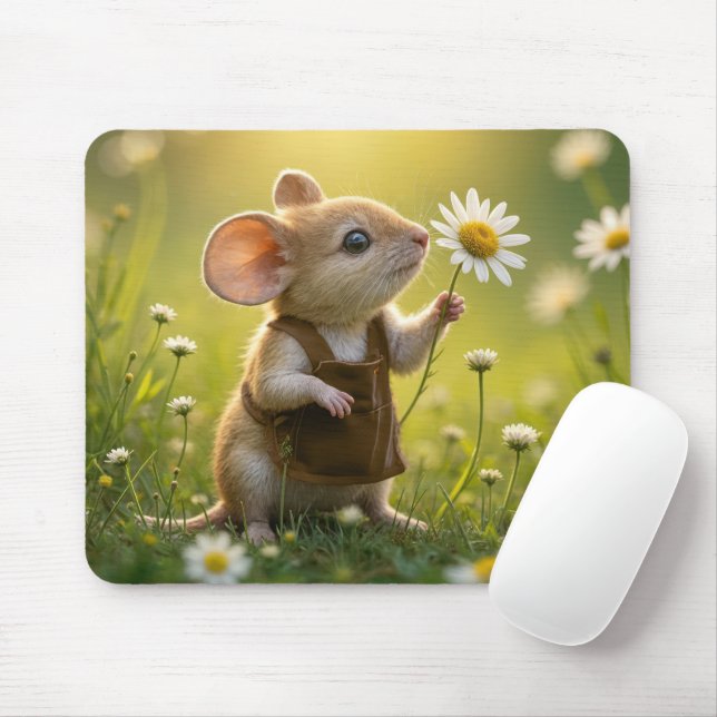 Mousepad Rato Bonito Com Margarida Branca (Com mouse)