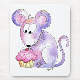 Mousepad Rato branco bonito com Cupcake