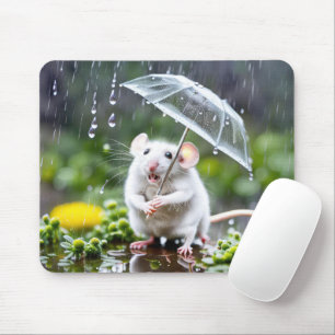 Mousepad Rato branco sob guarda-chuva