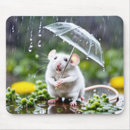 Mousepad Rato branco sob guarda-chuva