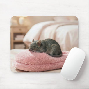 Mousepad Rato Cinza Dormindo em uma Pantufa Rosa