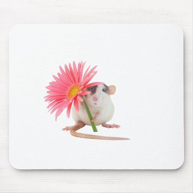 Mousepad Rato com flor rosa (Frente)