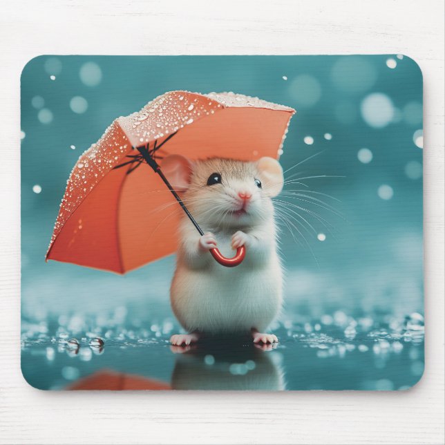 Mousepad Rato com Guarda-chuvas na chuva: Cena do Dia Chuva (Frente)
