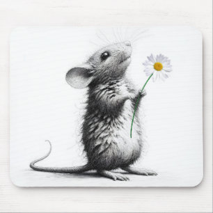Mousepad Rato com margarida branca
