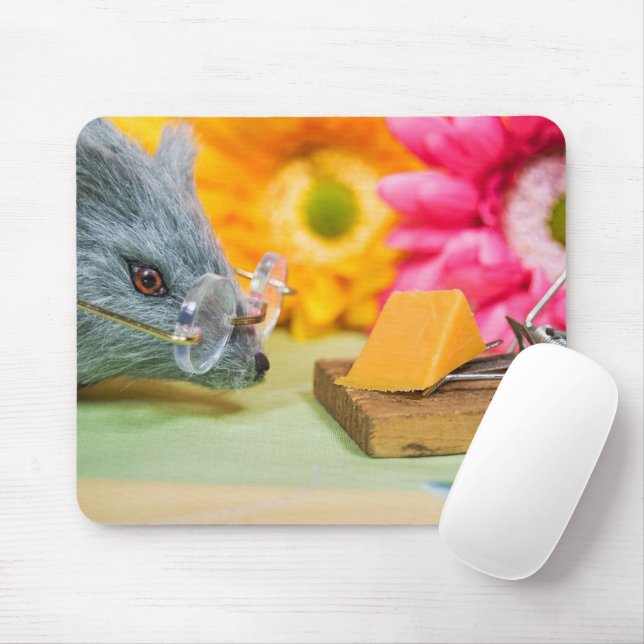 Mousepad Rato com óculos e queijo (Com mouse)