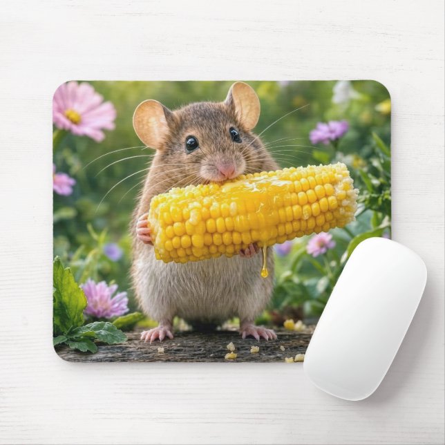 Mousepad Rato Comendo Milho na Espiga (Com mouse)