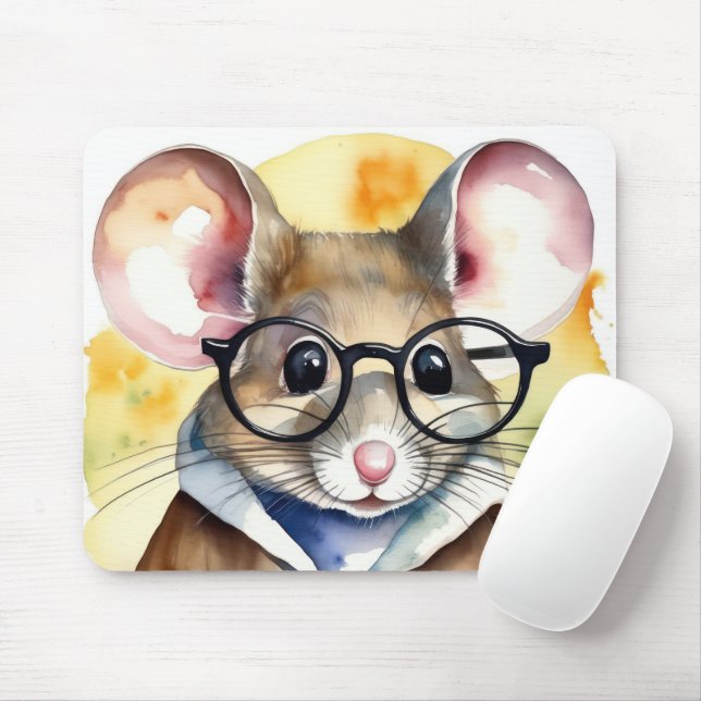 Mousepad Rato De Aquarela Com Óculos (Com mouse)