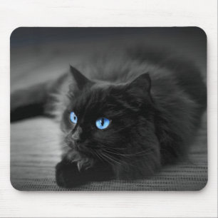 Mousepad Rato de Arte de Gato Olhos Azuis da Meia-Noite