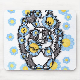 Mousepad Rato de Borracha de Gambá Fofo com Flores Azuis