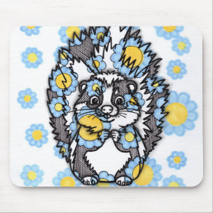 Mousepad Rato de Borracha de Gambá Fofo com Flores Azuis