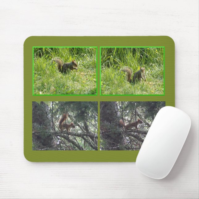 Mousepad Rato de Borracha Esquilos Marrom e Vermelho (Com mouse)