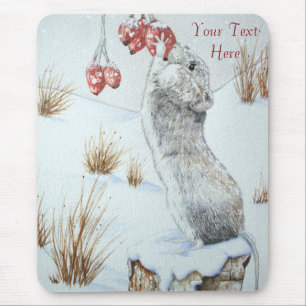 Mousepad rato de campo bonito, vida selvagem da neve de inv