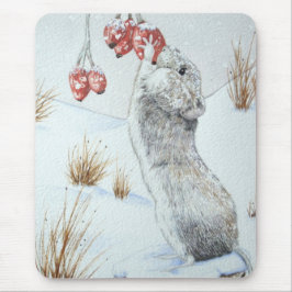 Mousepad rato de campo bonito, vida selvagem da neve de inv